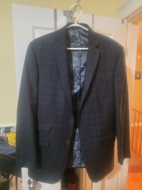 Van Heusen Navy Plaid Blazer with Paisley Interior